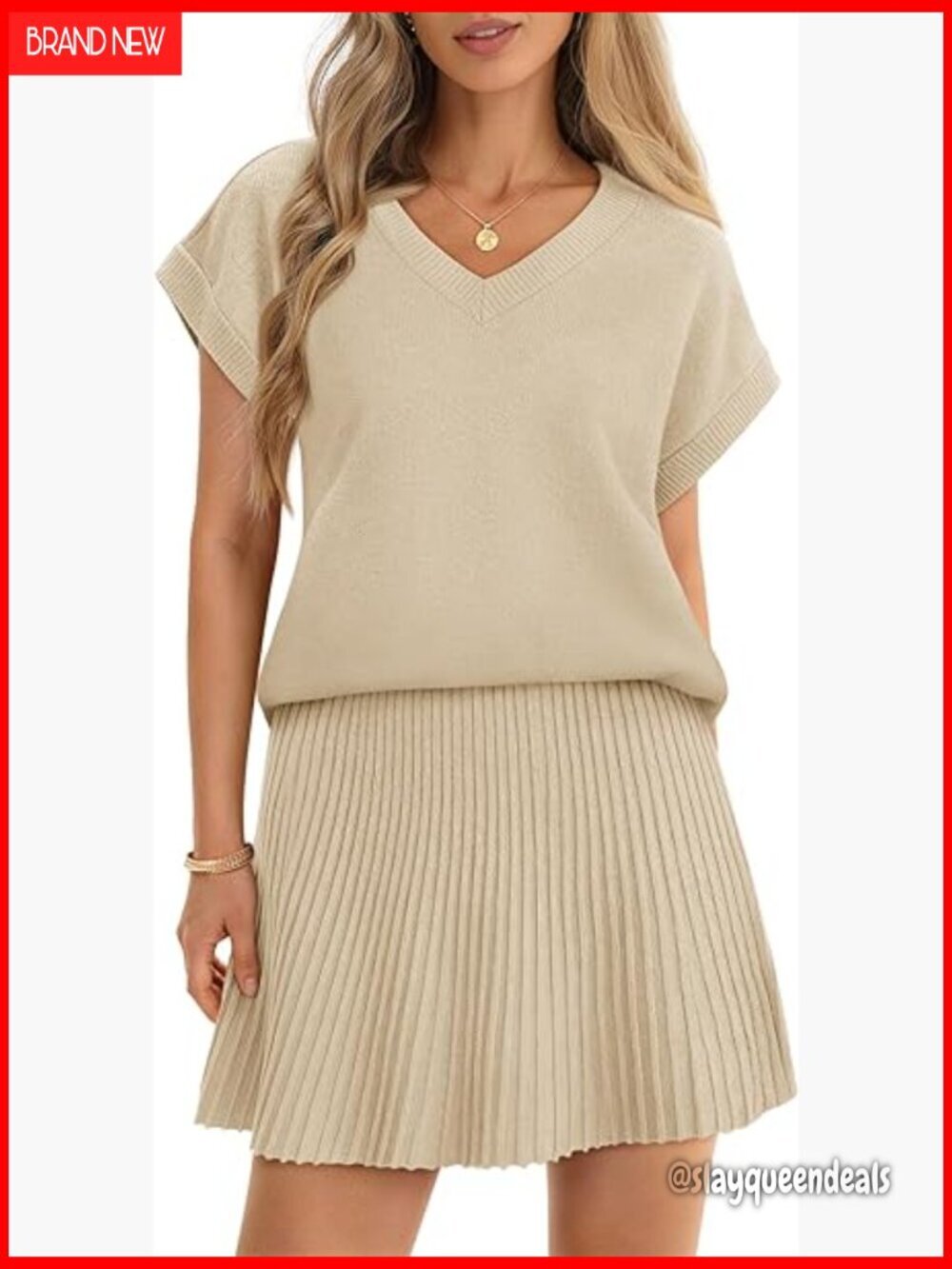 X-Large Modal Blend Knit Top and Pleated Mini Skirt Set, Lightweight Summer